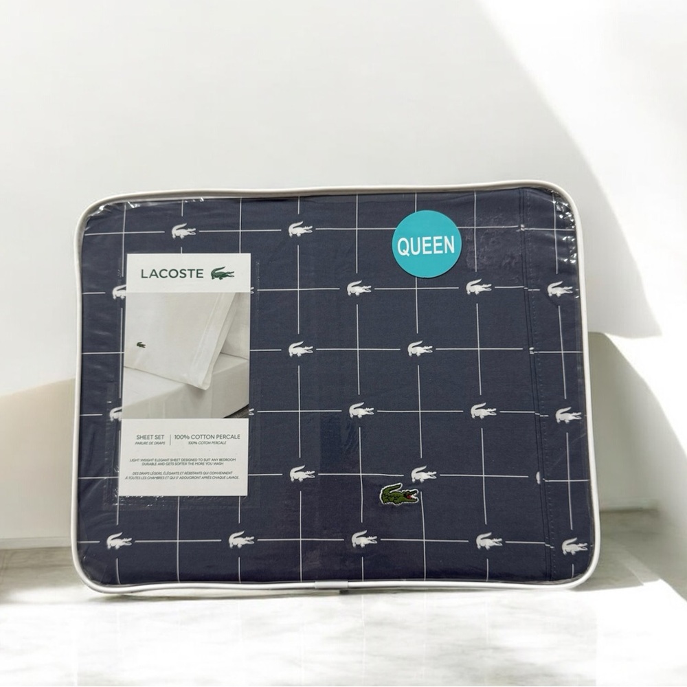 Lacoste Percale Cotton Solid Sheet Set Queen
